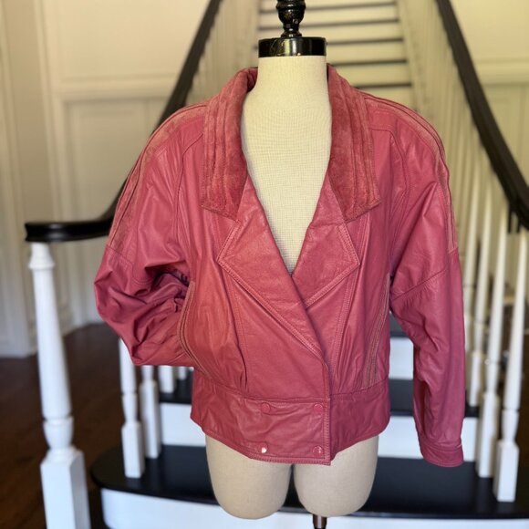 Vintage 80s Mauve Pink Leather Suede Jacket StreetWear Street Style FlyGirl Alt - Picture 2 of 12